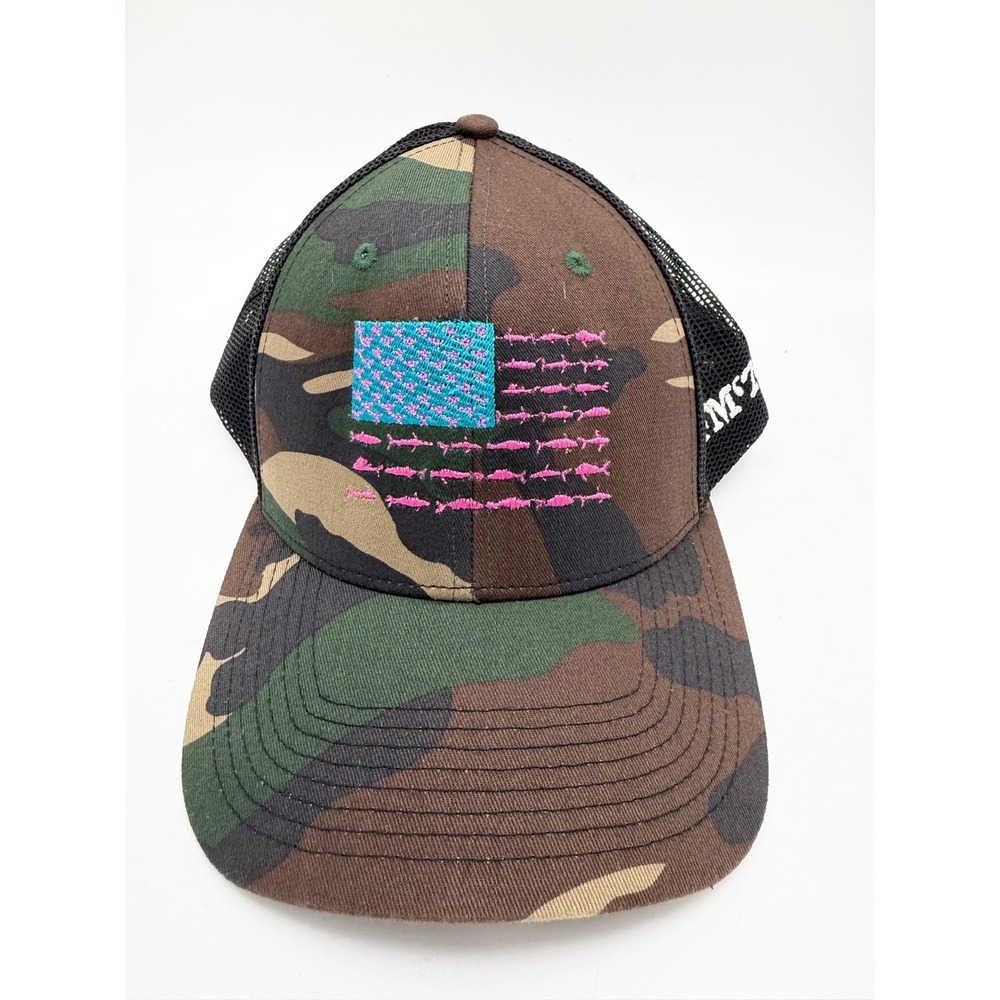 Outdoor Cap Mens Camo Trucker Hat Pink Fish American Flag FM 76 Snapback Mesh